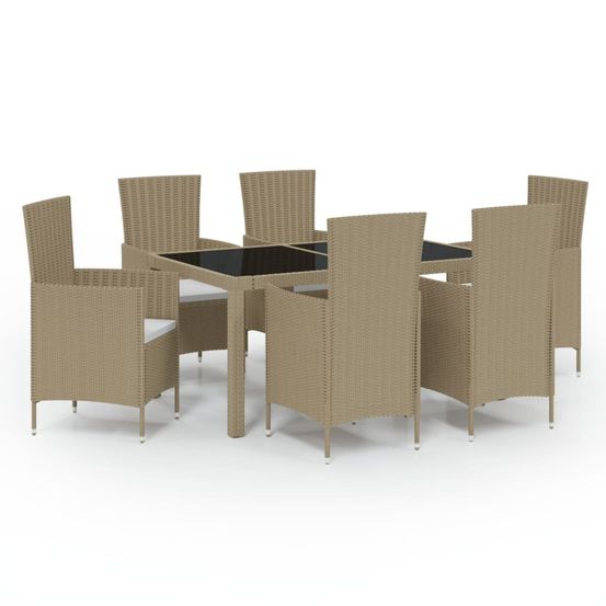 Ensemble à manger d'extérieur 7 pcs coussins résine tressée