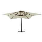 Parasol suspendu avec mât en bois 300 cm blanc sable