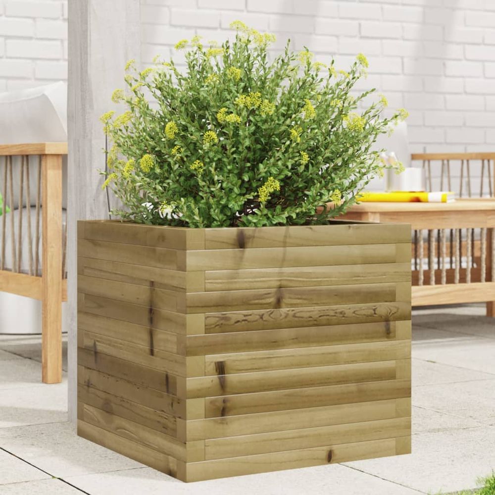 Jardinière carrée en pin traité pour jardin extérieur résistant 50x50cm