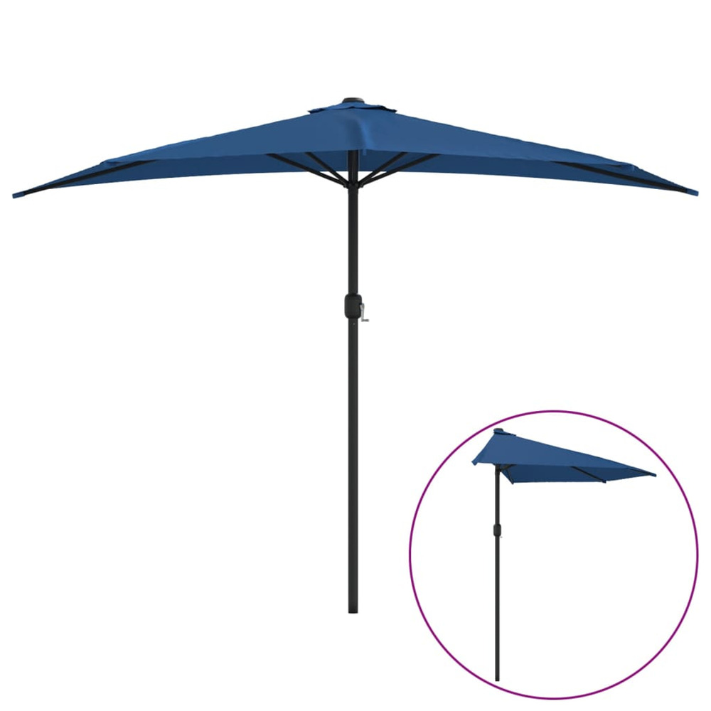 Parasol de balcon avec mât en aluminium bleu 300x155x223cm demi