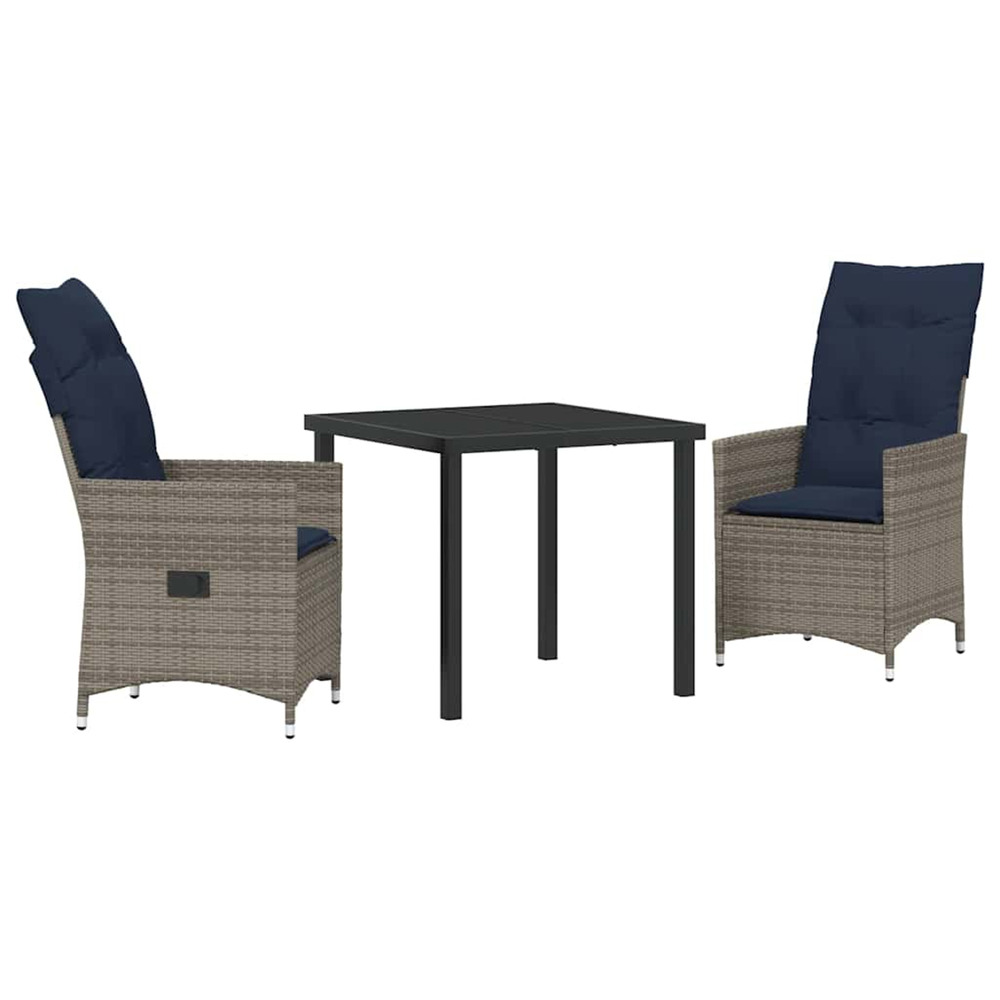 Ensemble table et chaises avec coussin 3 pcs gris rotin pe