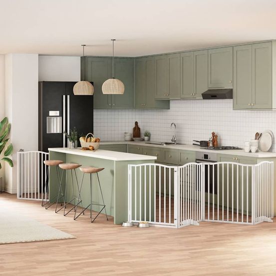 Barrière sécurité chien 8 panneaux bois pliable intérieur blanc 90cm