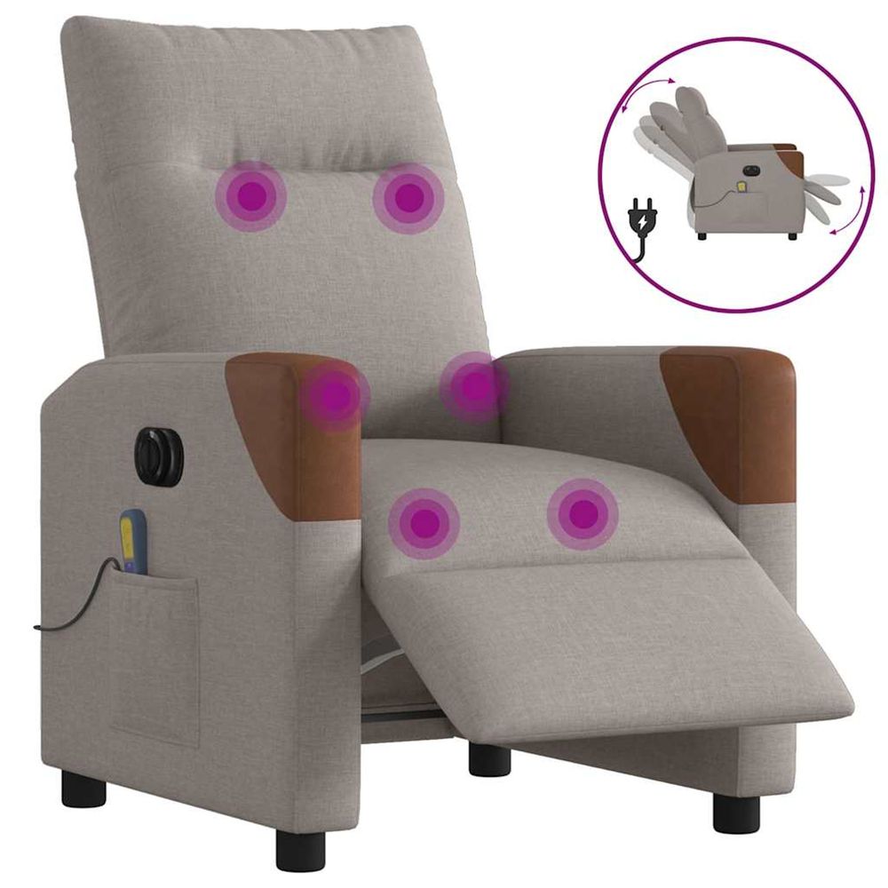 Fauteuil de massage inclinable électrique taupe tissu