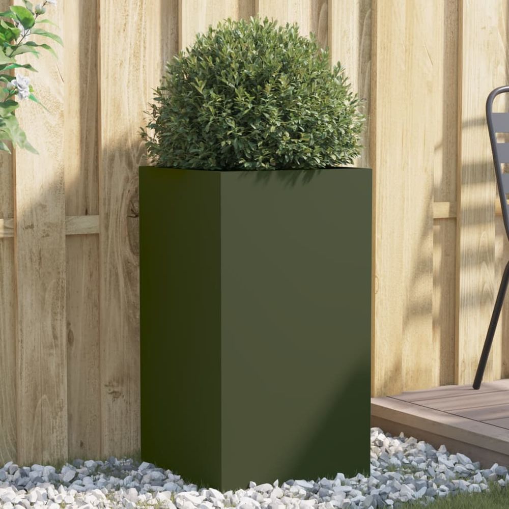 Carré potager surélevé en acier pour plantes 42x38x75 cm vert olive