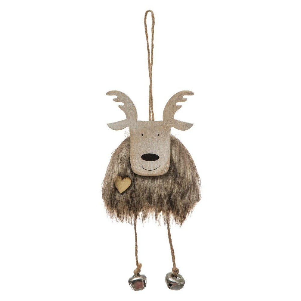 Sujet de noël fourrure renne grelot