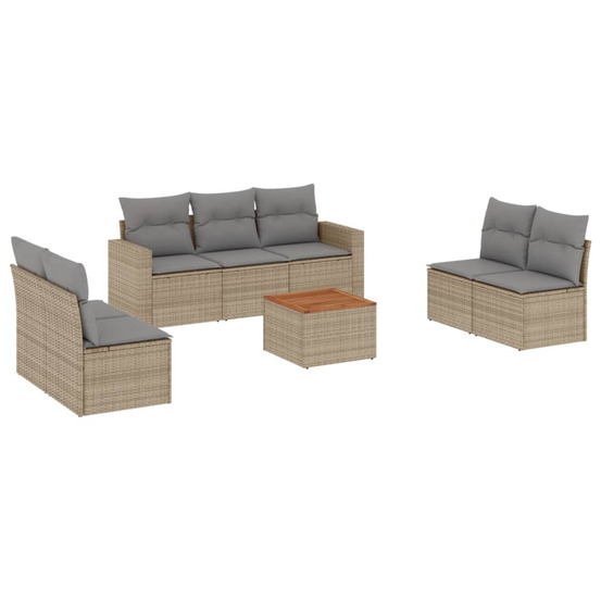 Salon de jardin avec coussins 8 pcs beige résine tressée