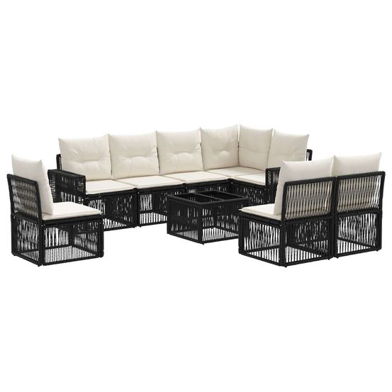 Ensemble de canapé de jardin 9 pc noir et blanc crème polyrotin