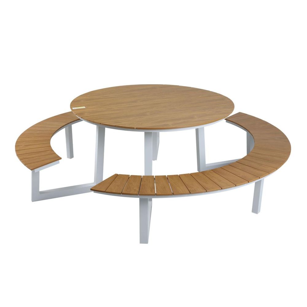 Ensemble repas alu taco rond table + 2 bancs blanc