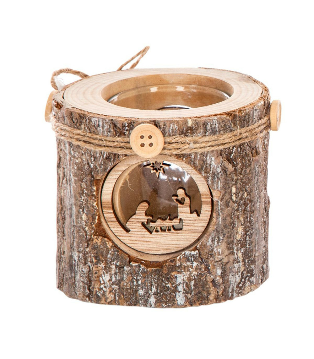 Bougeoir photophore en verre support en bois décoré d 10 cm