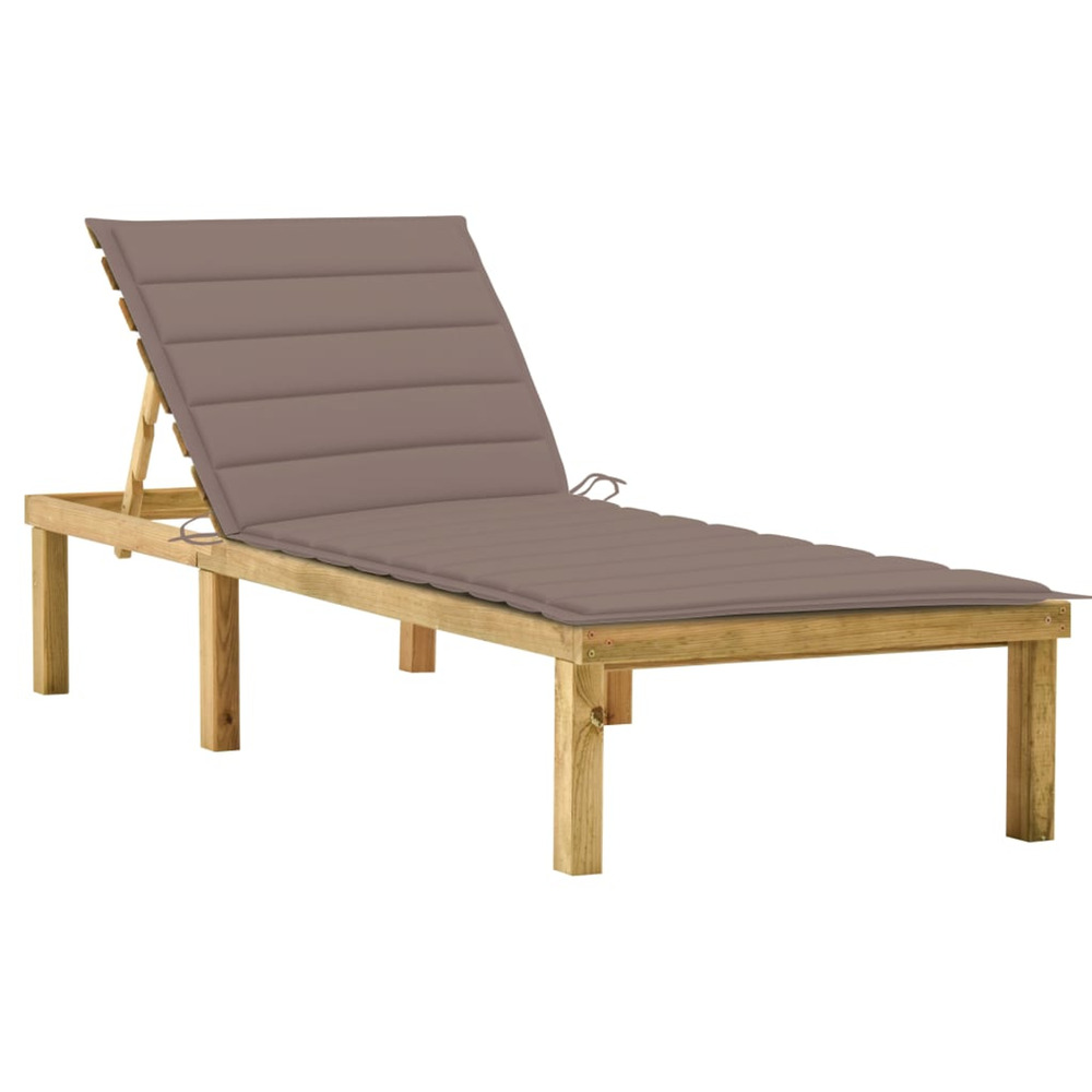 Chaise longue avec coussin taupe bois de pin imprégné bain de soleil