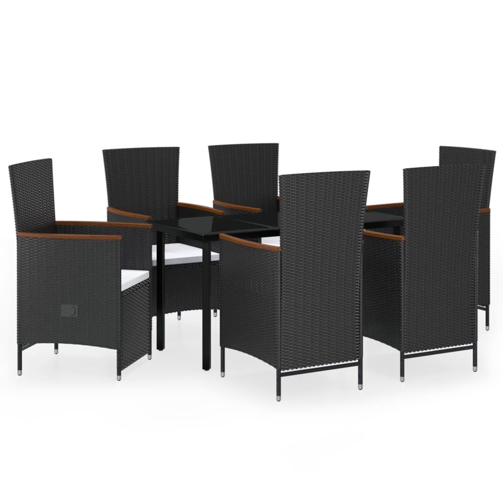 Ensemble à manger de jardin avec coussins 7 pcs noir