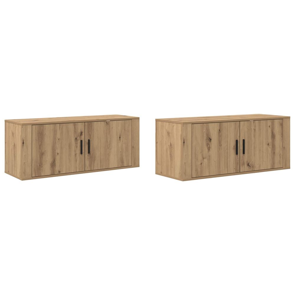Ensemble de meuble tv mural 2 pc chêne artisanal