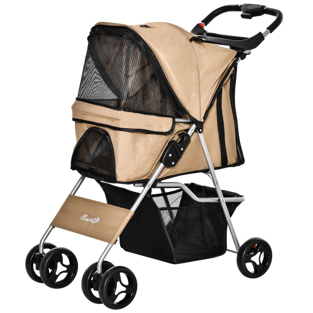 Poussette petits chiens métal oxford extérieur roues directionnelles café 99,5cm