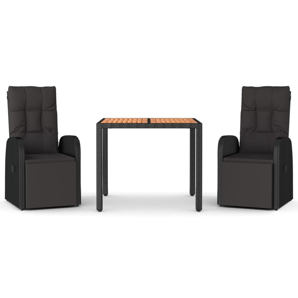 Ensemble à manger de jardin 3 pcs noir poly rotin et acacia