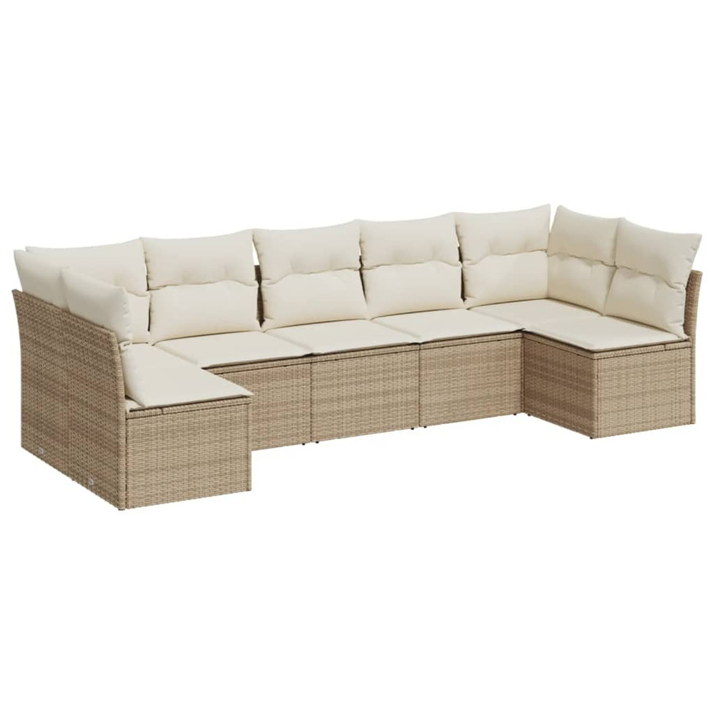Salon de jardin avec coussins 7 pcs beige résine tressée