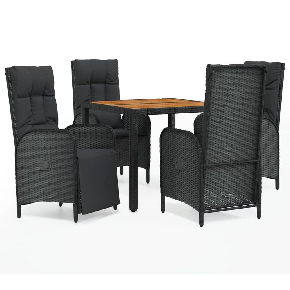 Ensemble à manger de jardin coussins 5pcs noir résine tressée