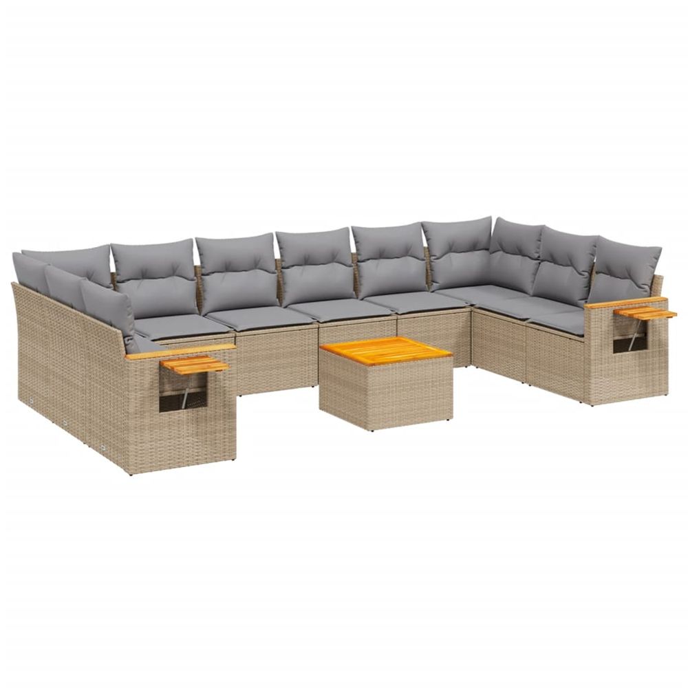 Salon de jardin 11 pcs avec coussins beige résine tressée