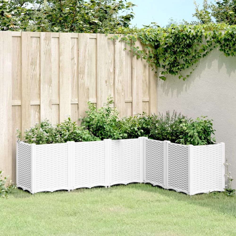 Grand bac à fleurs modulable polypropylène pour terrasse carré potager aspect rotin 160x120x53 cm blanc
