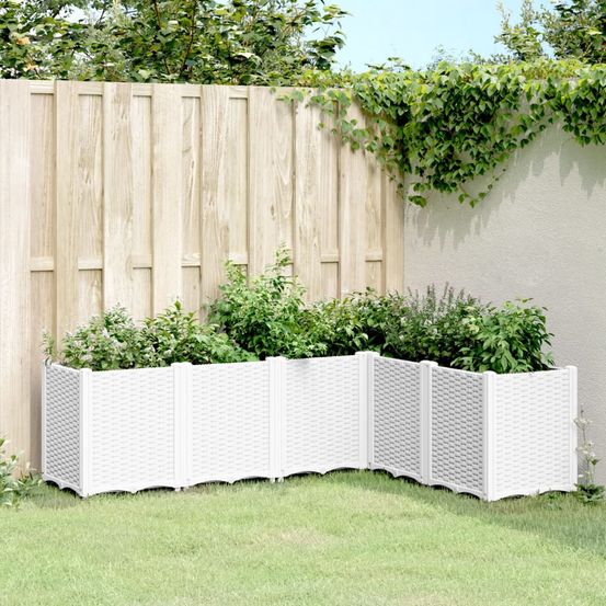 Grand bac à fleurs modulable polypropylène pour terrasse carré potager aspect rotin 160x120x53 cm blanc