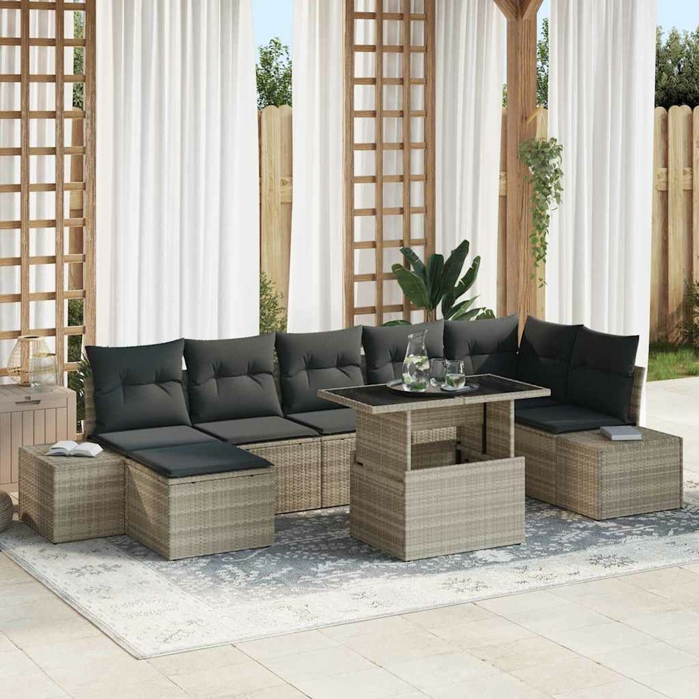 Ensemble de canapé de jardin 8 pcs gris clair poly rotin