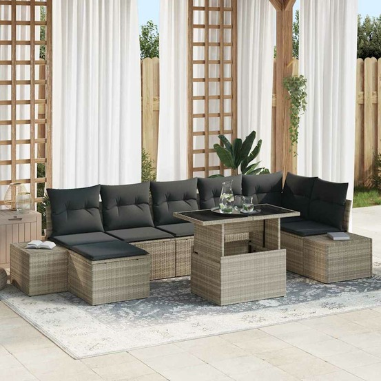 Ensemble de canapé de jardin 8 pcs gris clair poly rotin