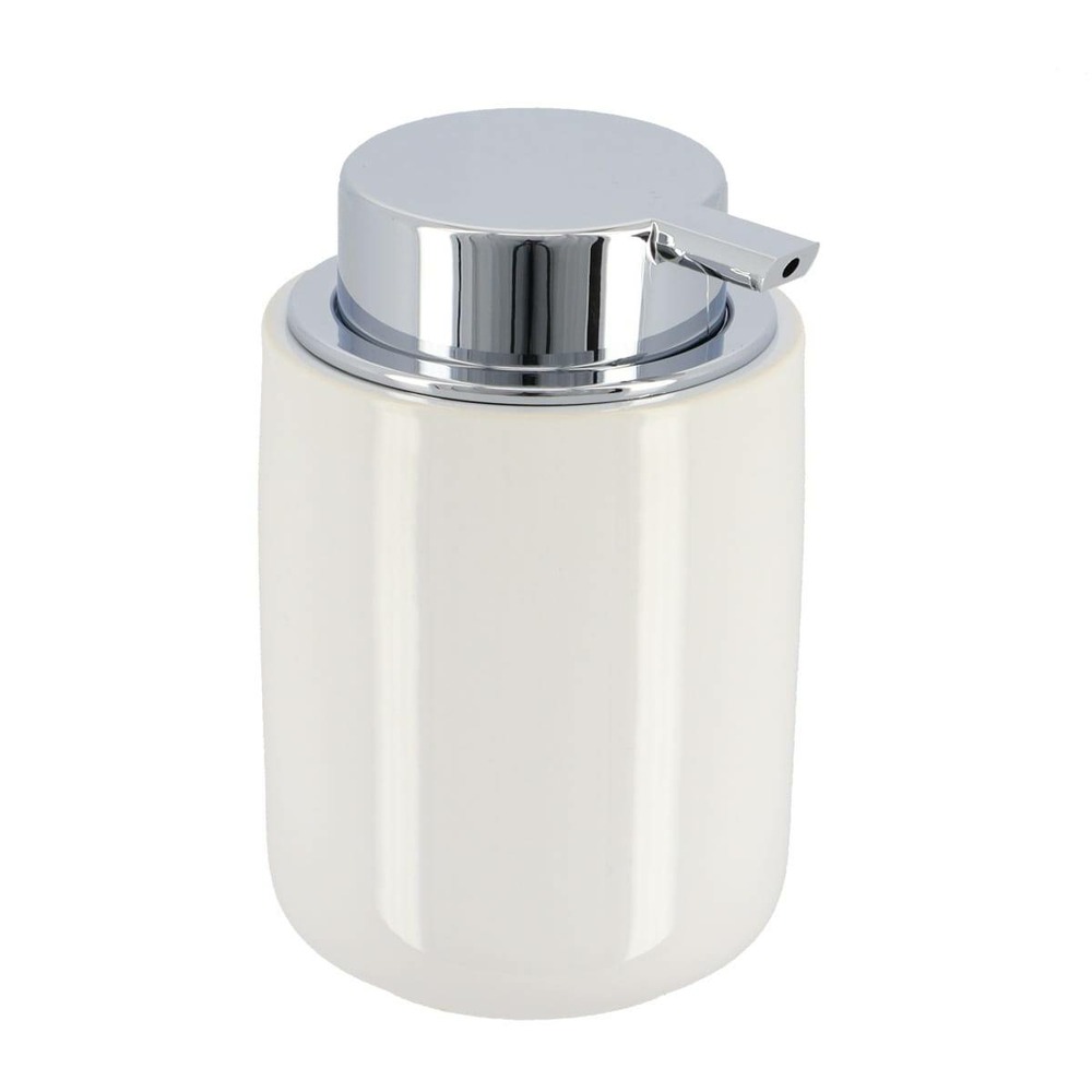 Distributeur a savon dolomite rond pompe chrome 235 ml - blanc