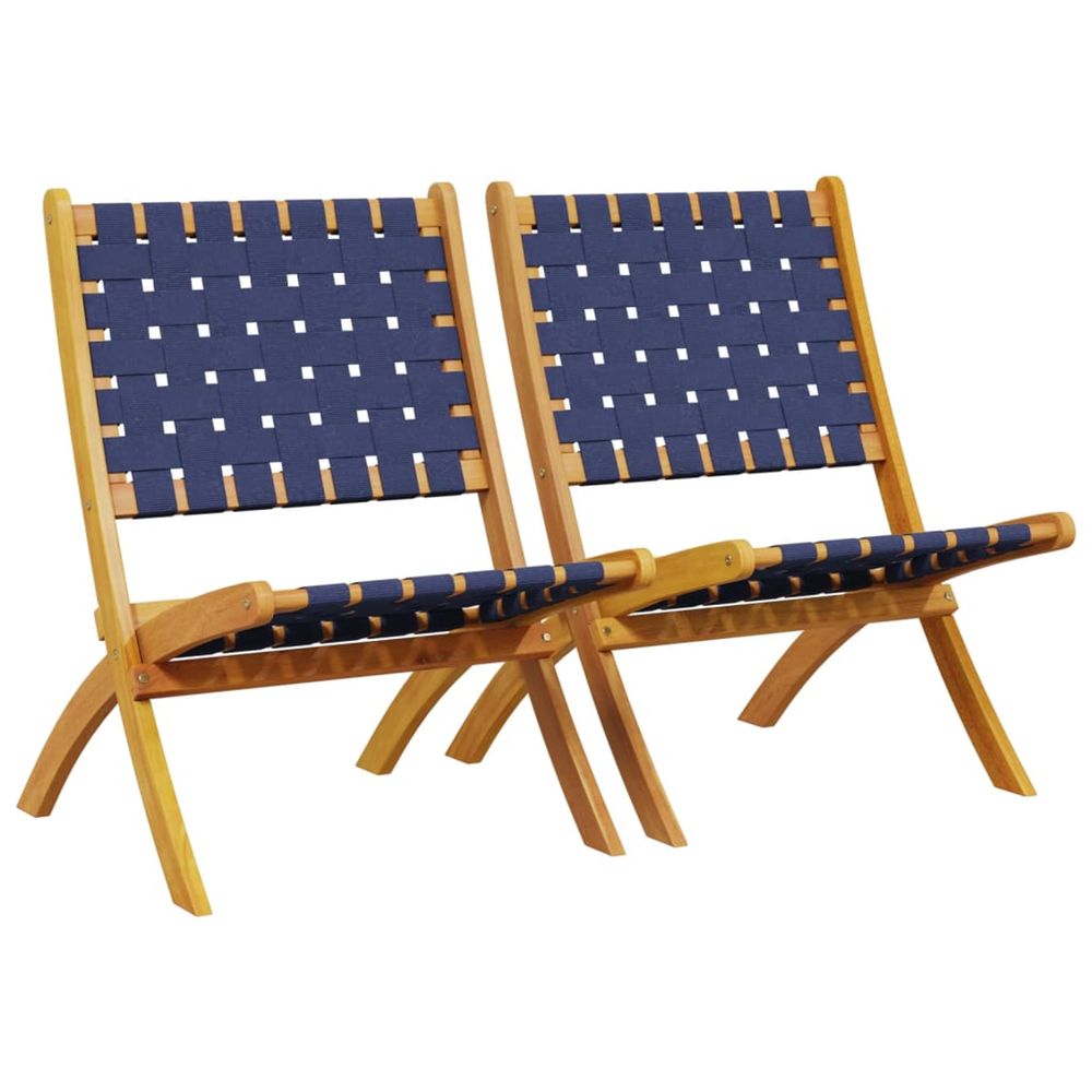 Chaises pliantes (lot de 2) en bois d'acacia massif bleu foncé et tissu