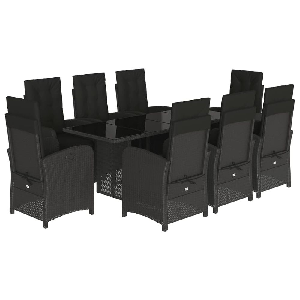 Ensemble à manger de jardin 9pcs coussins noir résine tressée