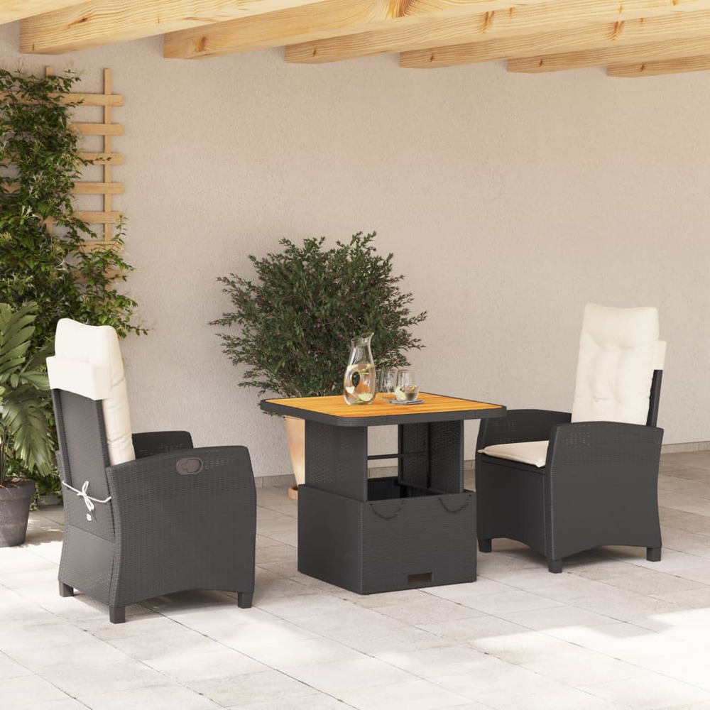 Ensemble à manger de jardin avec coussins 3 pcs noir