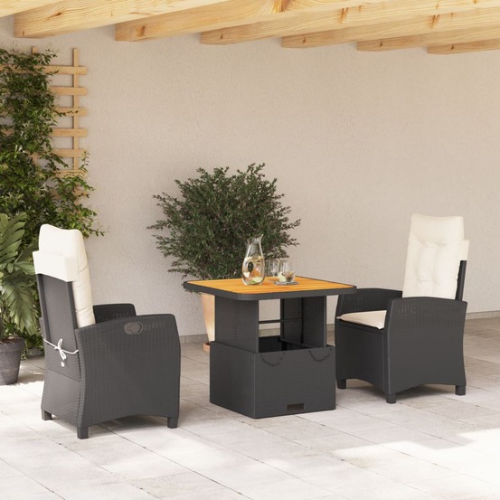 Ensemble à manger de jardin avec coussins 3 pcs noir