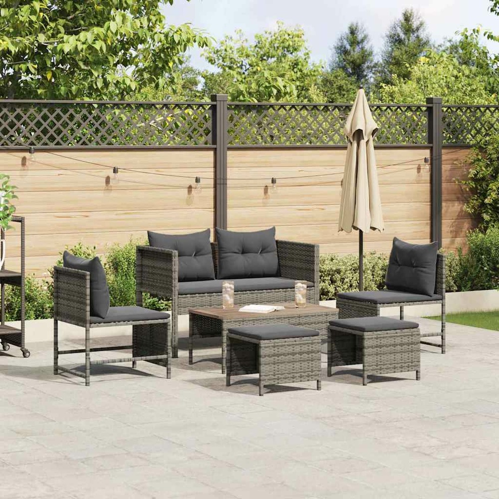 Ensemble de canapé de jardin 6 pcs gris et gris foncé polyrotin