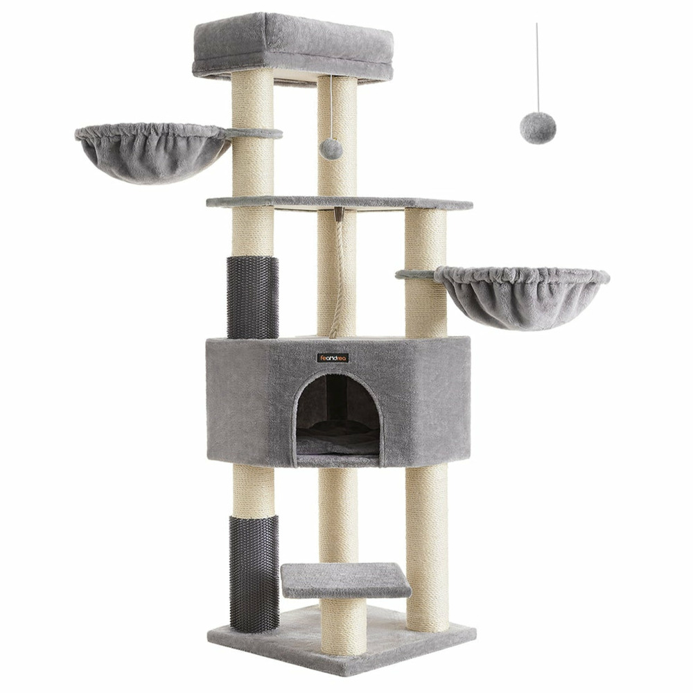 Arbre à chat grand et stable avec tapis chaud auto-toiletteurs poteaux à griffer niche hamacs plateformes corde en sisal 50 x