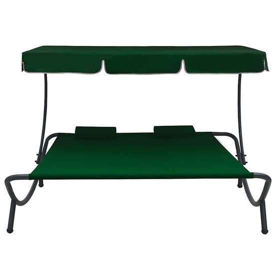 Lit de repos d'extérieur avec auvent et oreillers vert