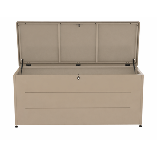 Coffre de jardin 800l taupe – grand rangement en métal avec couvercle à vérin