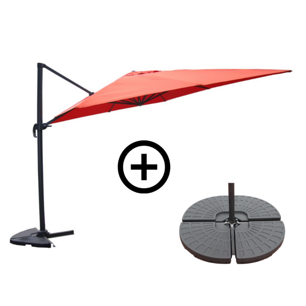 Ensemble parasol terracotta 3x4m et 4 dalles à lester cesare