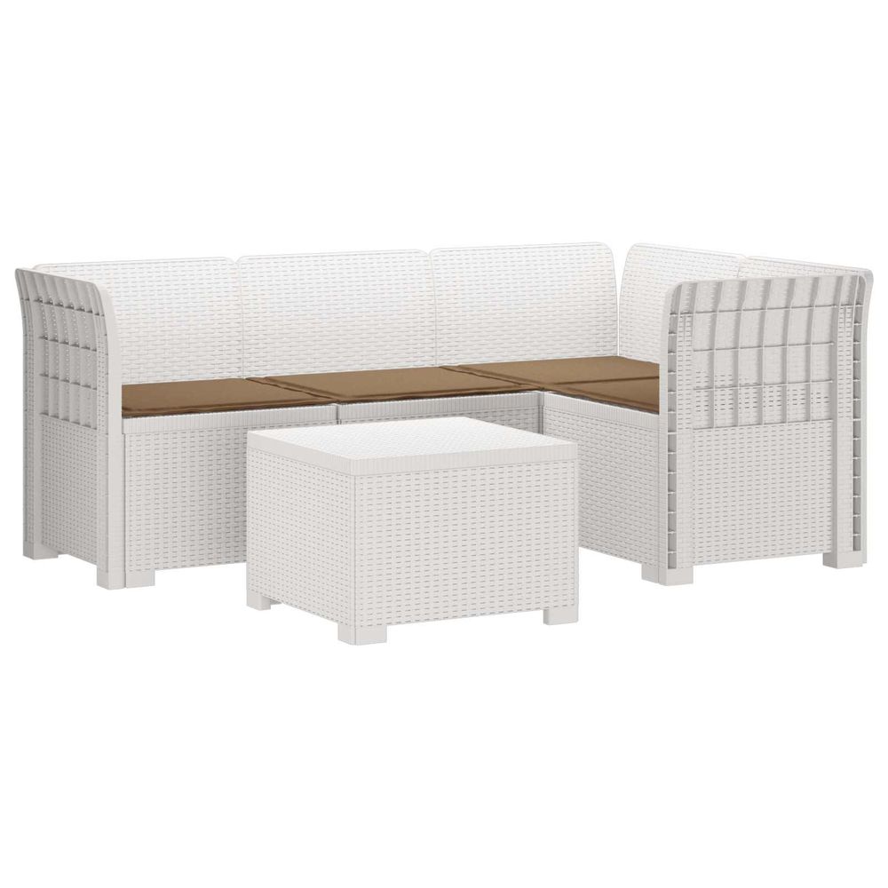 Canapé de jardin 4 places avec coussins style rotin pp blanc