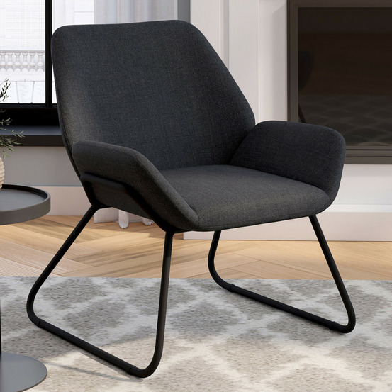 Fauteuil sixtine en tissu gris anthracite et pieds métal noirs