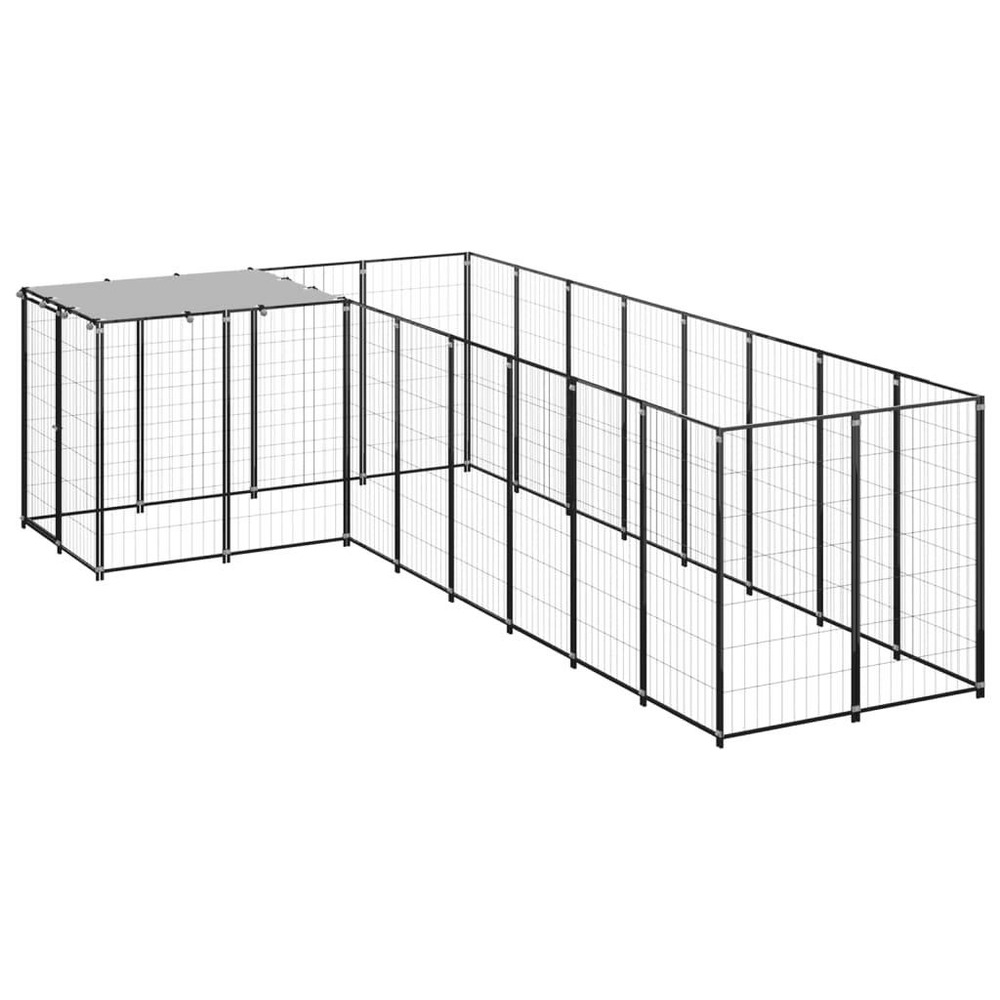 Chenil extérieur cage enclos parc animaux chien 6,05 m² 110 cm acier noir