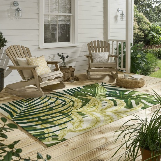 Tapis extérieur 160x230 tissé kilim vert et beige manila