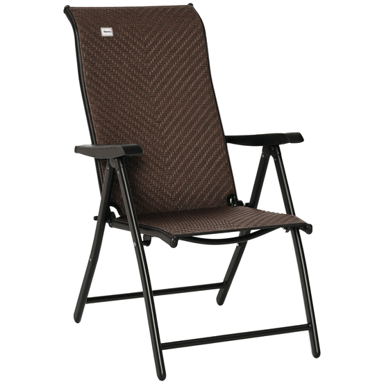 Fauteuil de jardin en polyrotin pliable, dossier réglable 7 positions, capacité 120 kg, marron+noir, 58x71x111cm