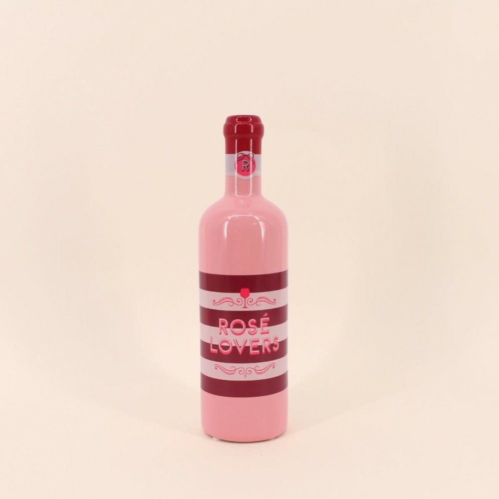 Vase bouteille de vin en faïence rayée rose 29cm