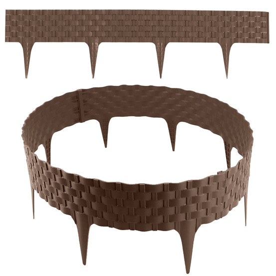 Bordure de jardin aspect rotin marron 4x80 cm – clôture de pelouse en plastique modulable