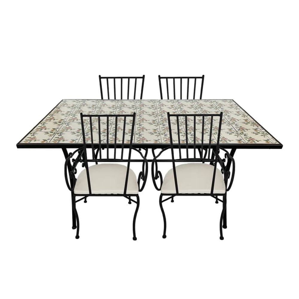 Ensemble repas mosaïque leonie 4 chaises rose romant.