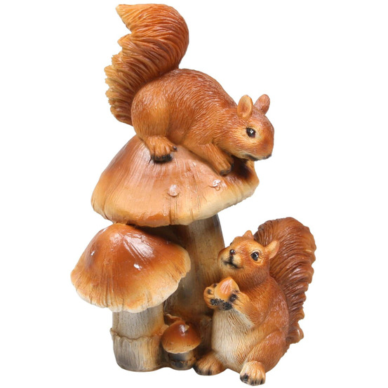 Ecureuil rigolo en résine champignon