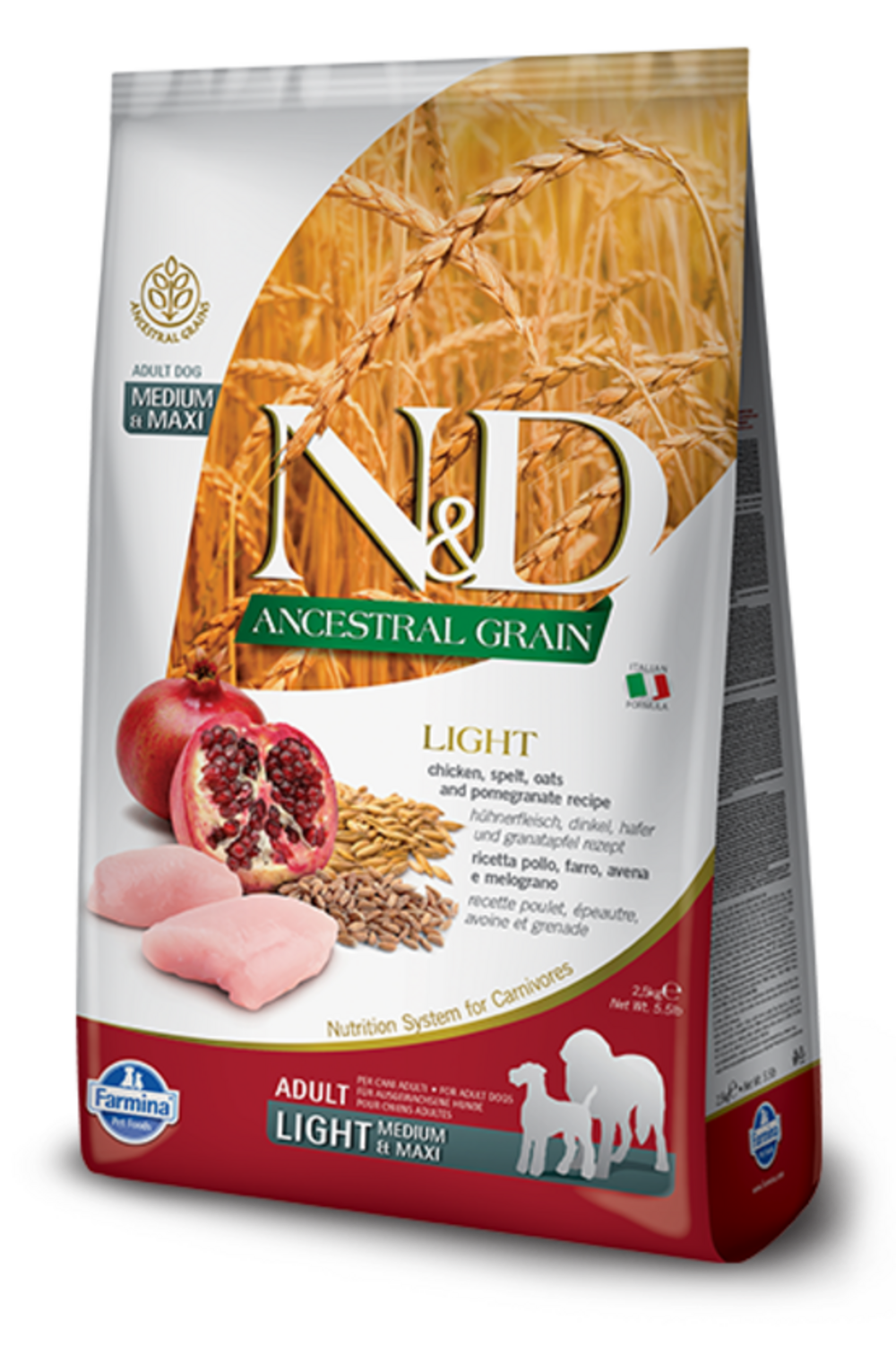 Croquettes n&d ancestral poulet & grenade chien light med/maxi 12kg