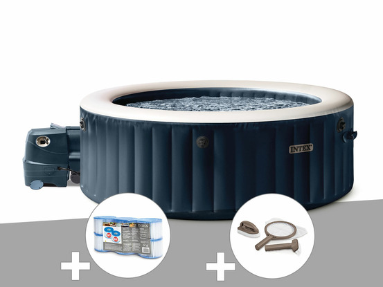 Kit spa gonflable purespa blue navy rond bulles 6 places + 6 filtres + kit d'en