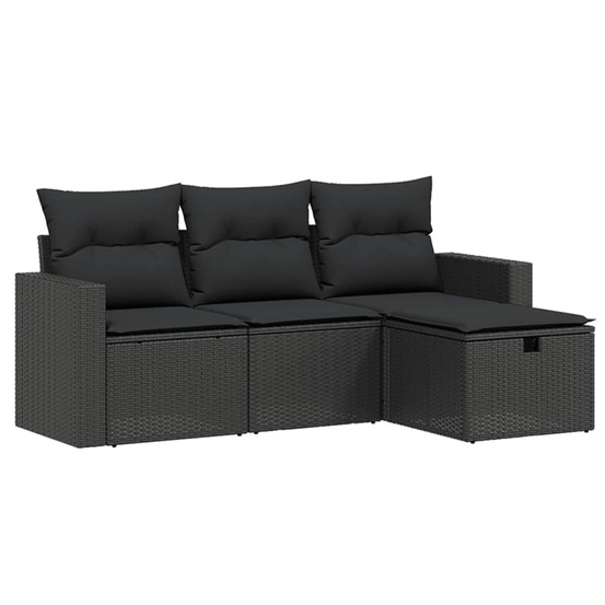 Salon de jardin 4 pcs avec coussins noir résine tressée
