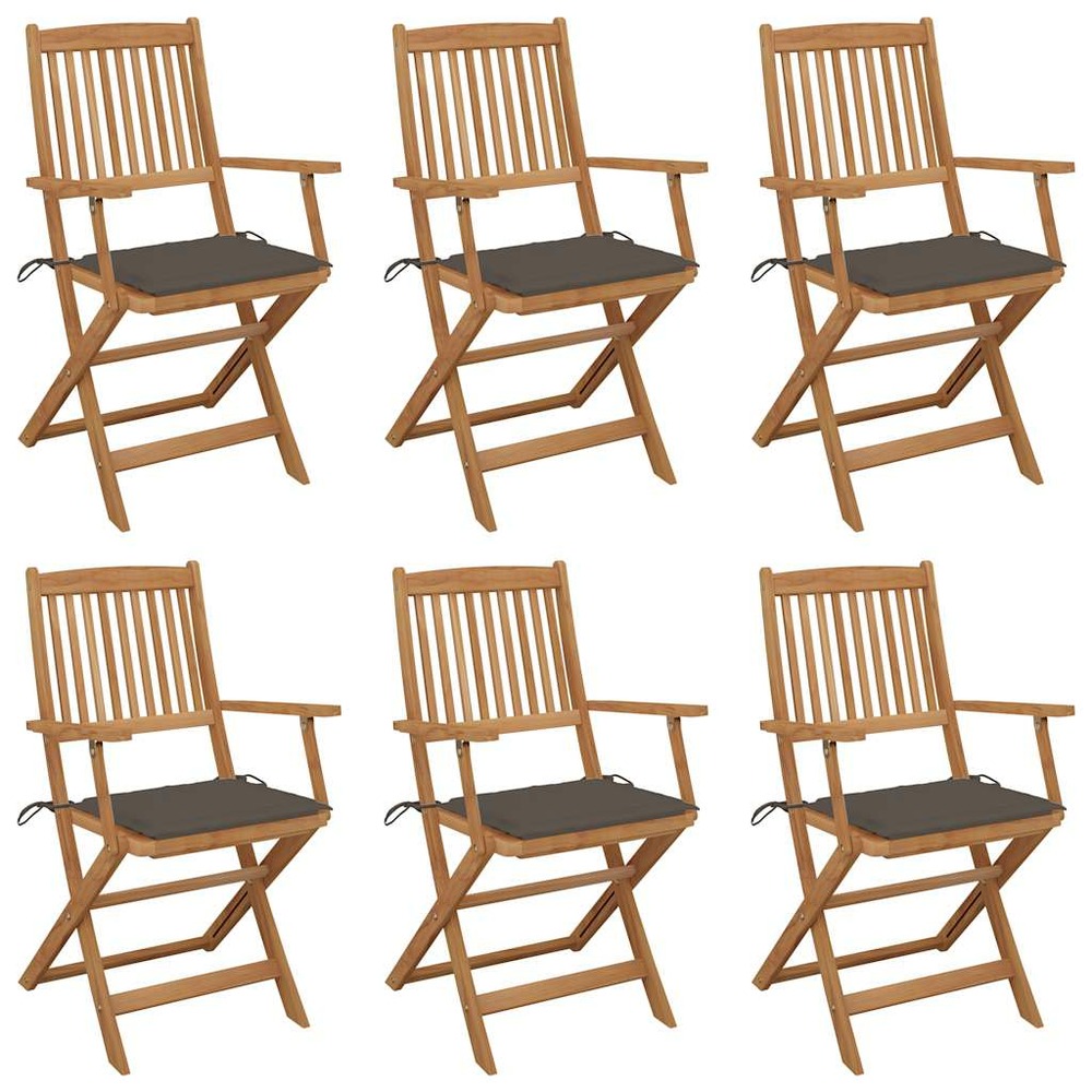Chaises pliables de jardin lot de 6 avec coussins bois d'acacia