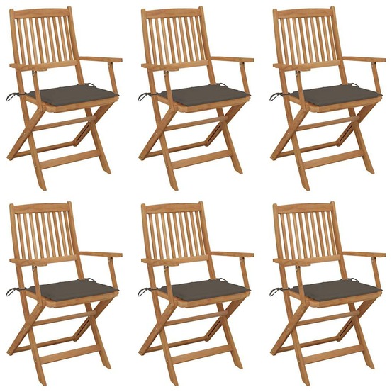 Chaises pliables de jardin lot de 6 avec coussins bois d'acacia