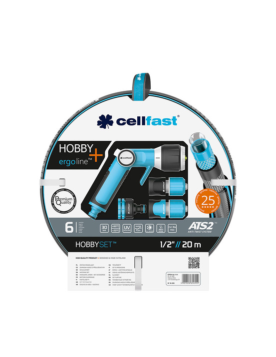 Jeu de tuyaux d'irrigation hobby ats2 de 12,5 mm x 20 m avec connecteurs et pistolet cellfast